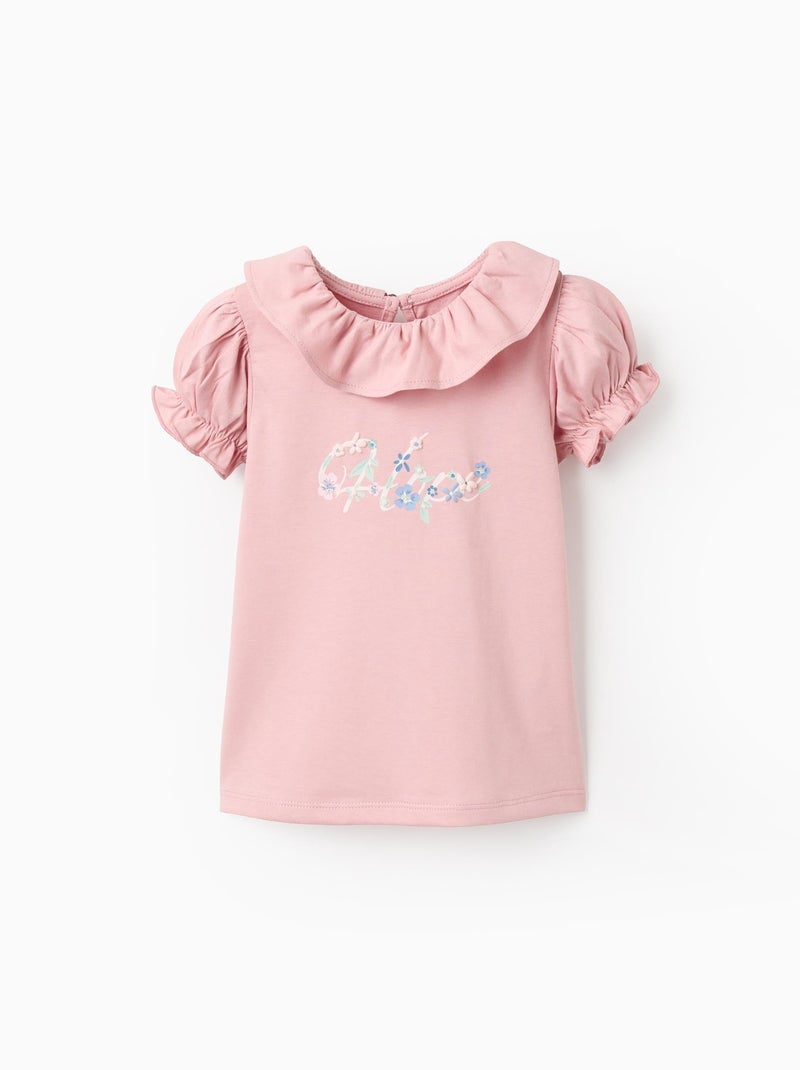 T-shirt en Coton avec Volants Rose clair - Kiabi
