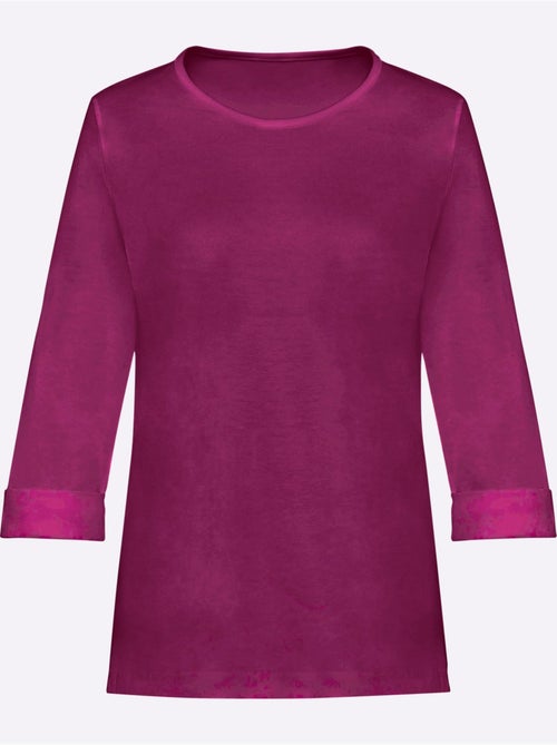 T-shirt en coton basique col rond et manches 3/4 à revers - Taille standard - Moda Vilona - Kiabi