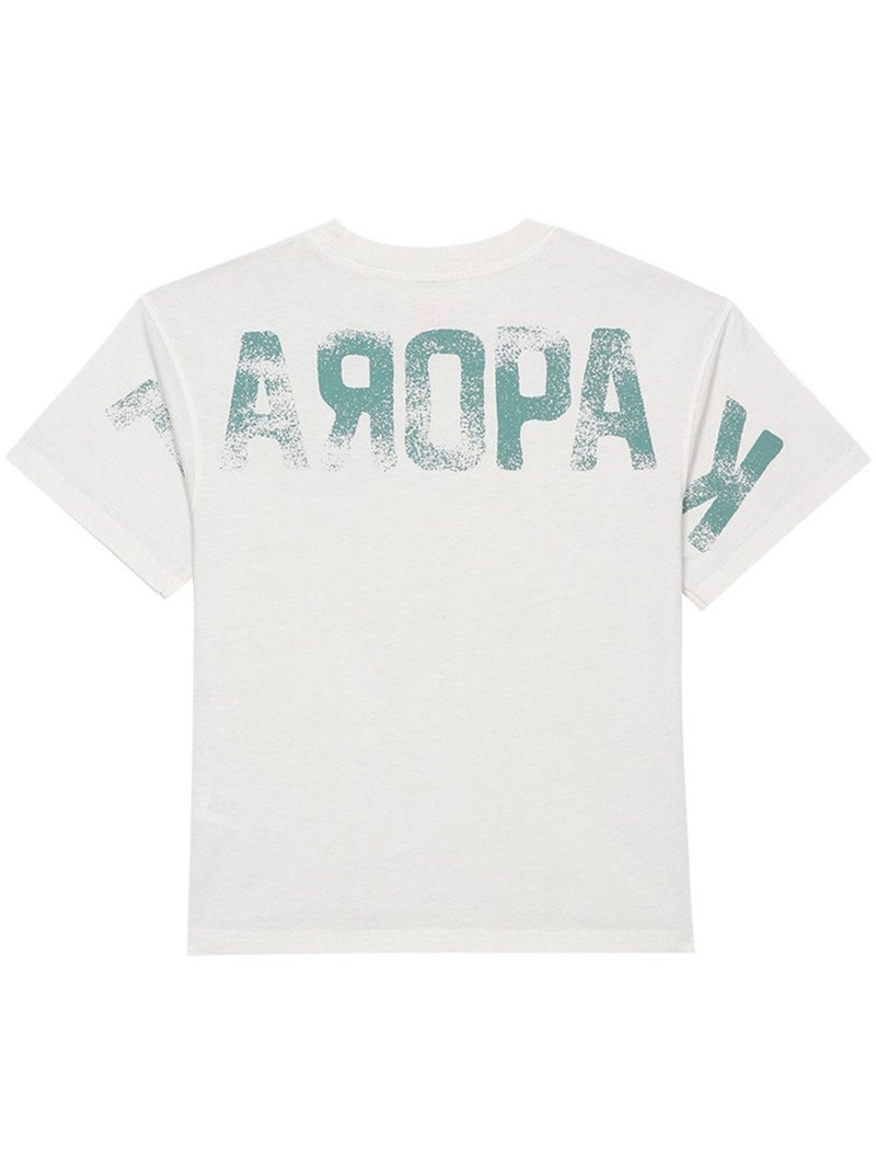 T-shirt en coton beige uni avec une coupe droite et un col rond Beige - Kiabi