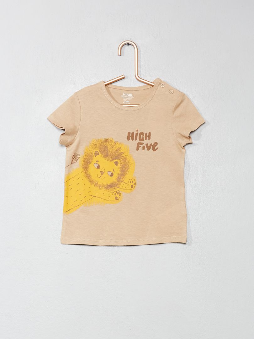 T-shirt en coton bio beige/tigre - Kiabi