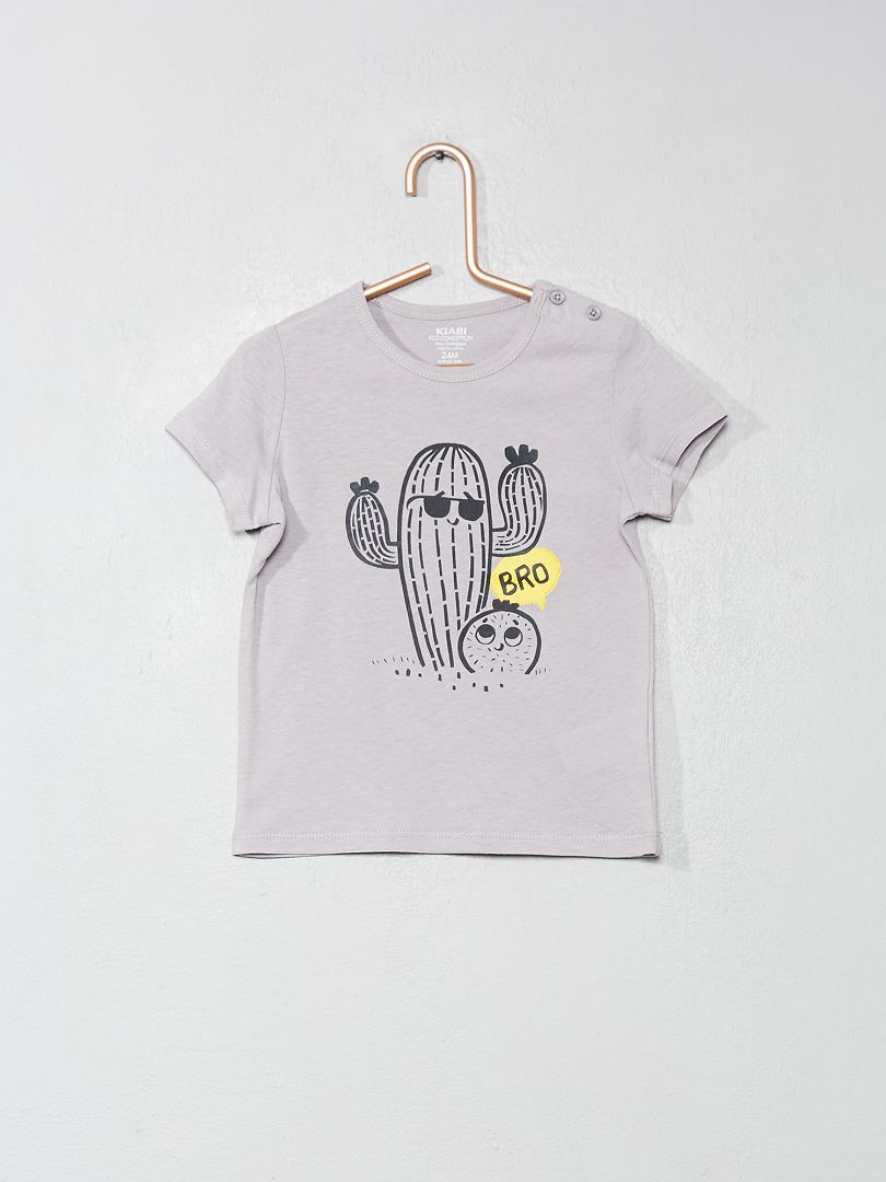 T-shirt en coton bio gris/cactus - Kiabi