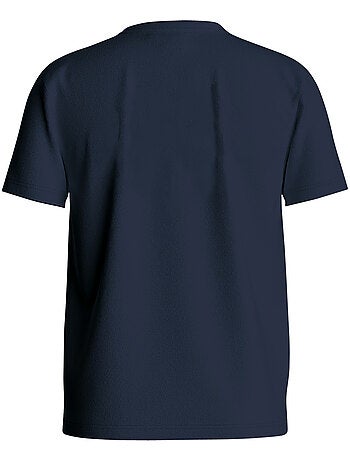 T-shirt en coton biologique marine imprimé avec une coupe droite et un col rond