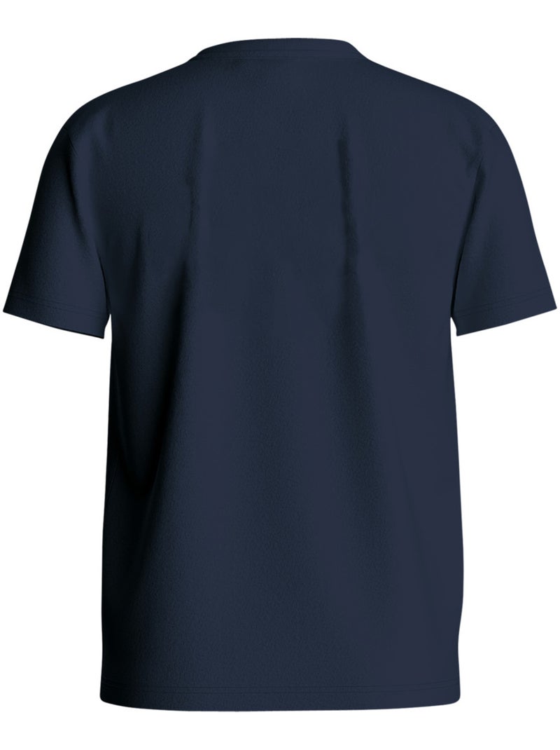 T-shirt en coton biologique marine imprimé avec une coupe droite et un col rond Bleu marine - Kiabi