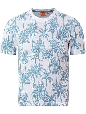 T-shirt en coton blanc à imprimé grands palmiers avec un col rond