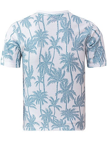 T-shirt en coton blanc à imprimé grands palmiers avec un col rond