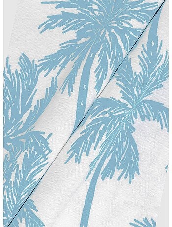 T-shirt en coton blanc à imprimé grands palmiers avec un col rond