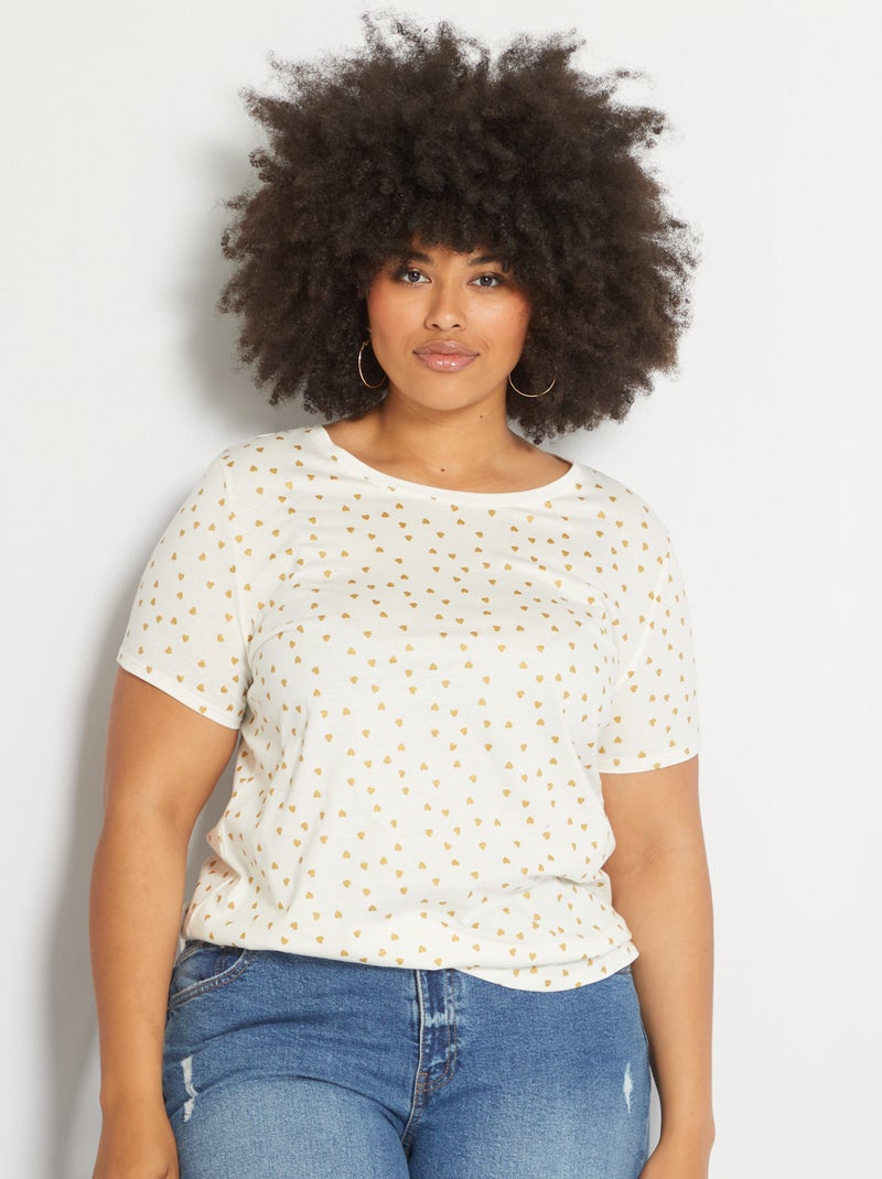 T-shirt en coton Blanc 'cœurs' - Kiabi