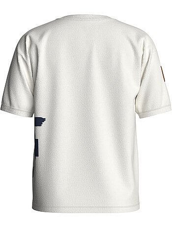 T-shirt en coton blanc imprimé sur le côté à coupe droite et à col rond