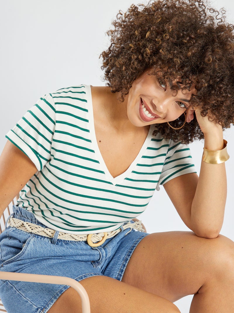T-shirt en coton Blanc/vert - Kiabi