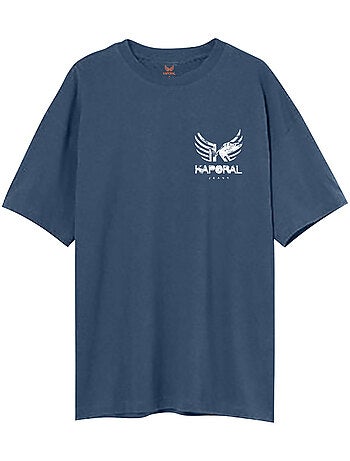 T-shirt en coton bleu uni avec le nom de la marque imprimé au dos et à col rond