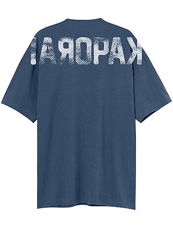 T-shirt en coton bleu uni avec le nom de la marque imprimé au dos et à col rond