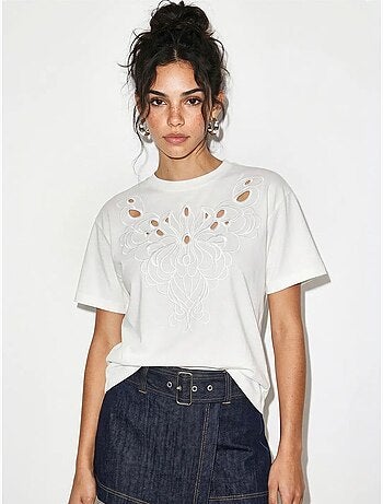 T-shirt en coton brodé à col rond lucci