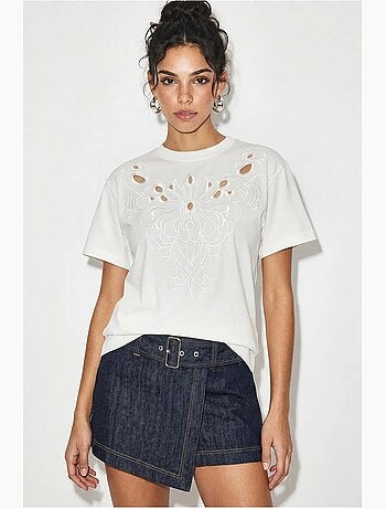 T-shirt en coton brodé à col rond lucci