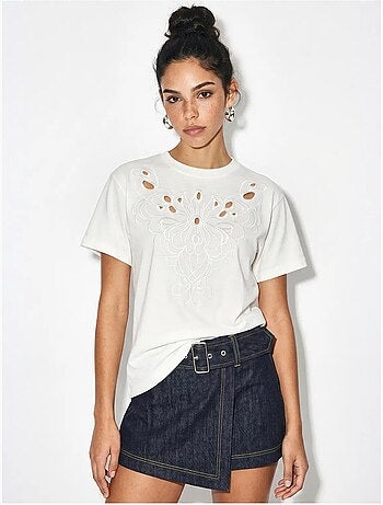 T-shirt en coton brodé à col rond lucci
