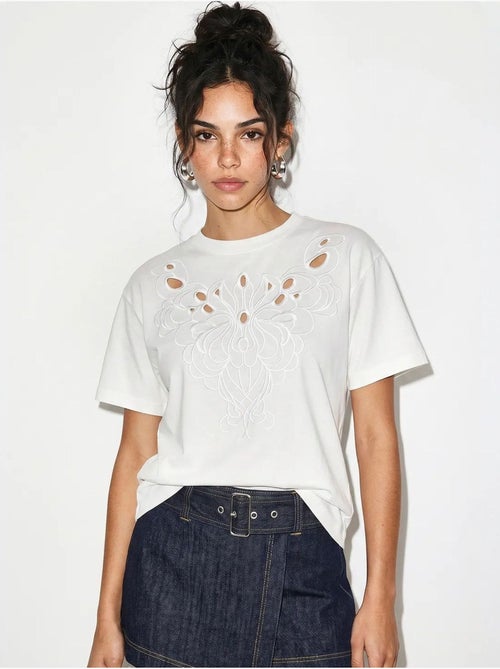 T-shirt en coton brodé à col rond lucci - Kiabi T-shirt en coton brodé à col rond lucci - Kiabi