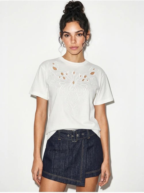 T-shirt en coton brodé à col rond lucci - Kiabi T-shirt en coton brodé à col rond lucci - Kiabi
