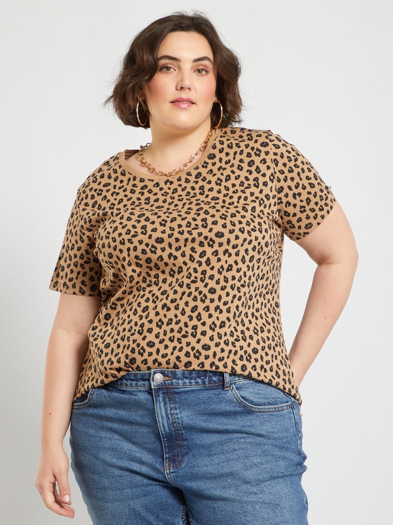T-shirt en coton Caramel/noir - Kiabi