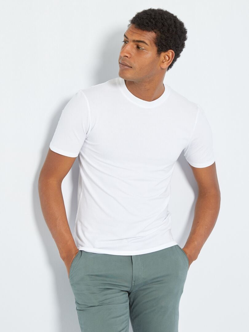T-shirt en coton col rond - Muscle fit blanc - Kiabi