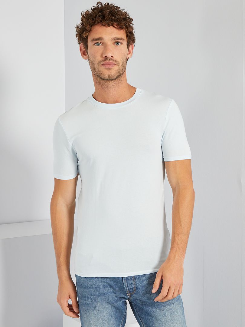 T-shirt en coton col rond - Muscle fit bleu pâle - Kiabi