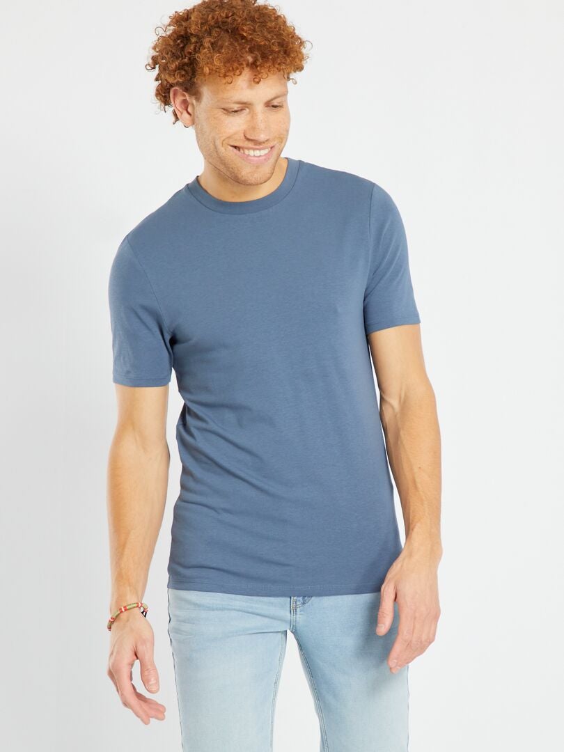 T-shirt en coton col rond - Muscle fit Bleu - Kiabi
