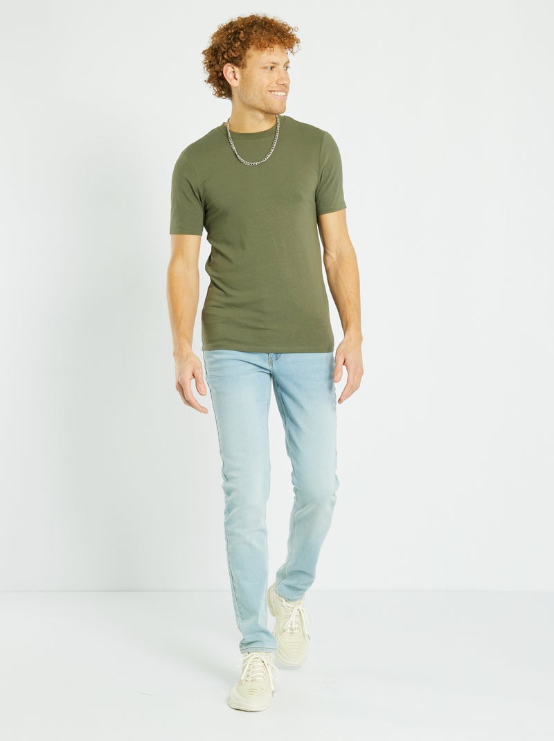 T-shirt en coton col rond - Muscle fit Kaki - Kiabi