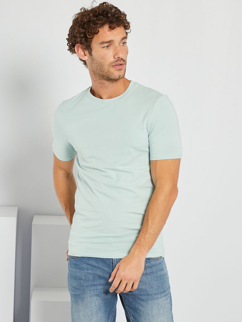 T-shirt en coton col rond - Muscle fit vert clair - Kiabi