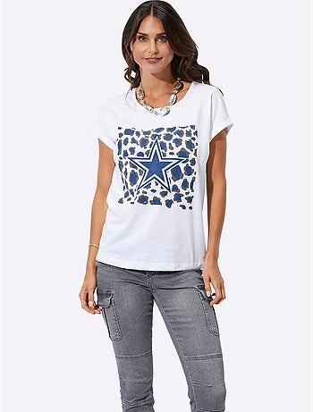 T shirt en coton col rond et manches courtes motif étoile - Taille standard - Witt