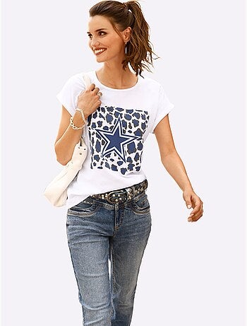 T shirt en coton col rond et manches courtes motif étoile - Taille standard - Witt