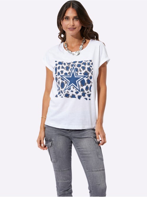 T shirt en coton col rond et manches courtes motif étoile - Taille standard - Witt - Kiabi T shirt en coton col rond et manches courtes motif étoile - Taille standard - Witt - Kiabi