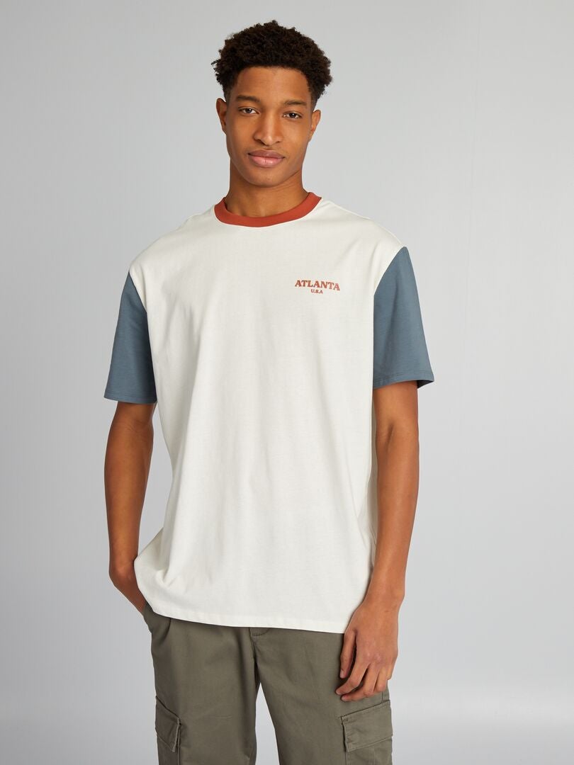 T-shirt en coton color-block à col rond + d'1m90 Gris/blanc - Kiabi