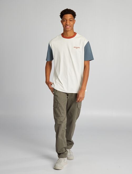 T-shirt en coton color-block à col rond + d'1m90 - Kiabi