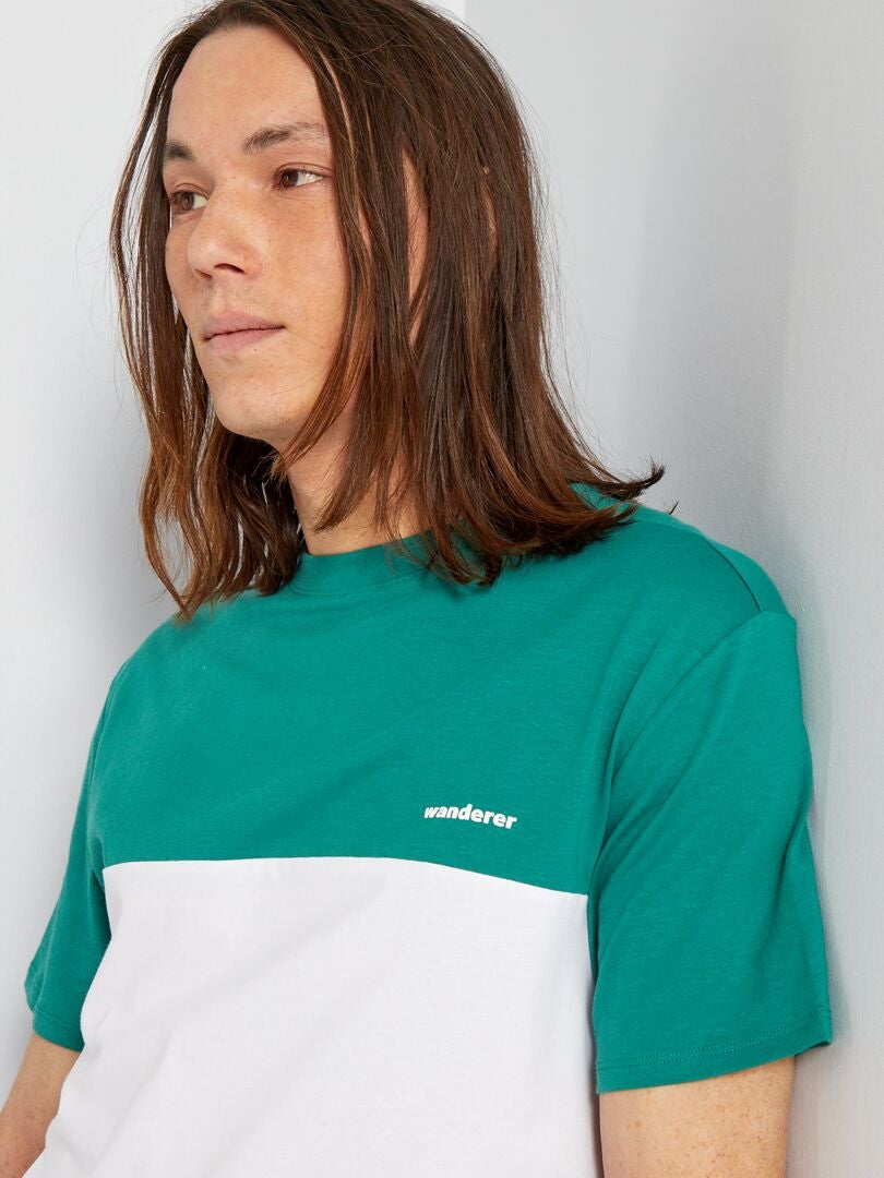 T-shirt en coton color-block Blanc/vert - Kiabi