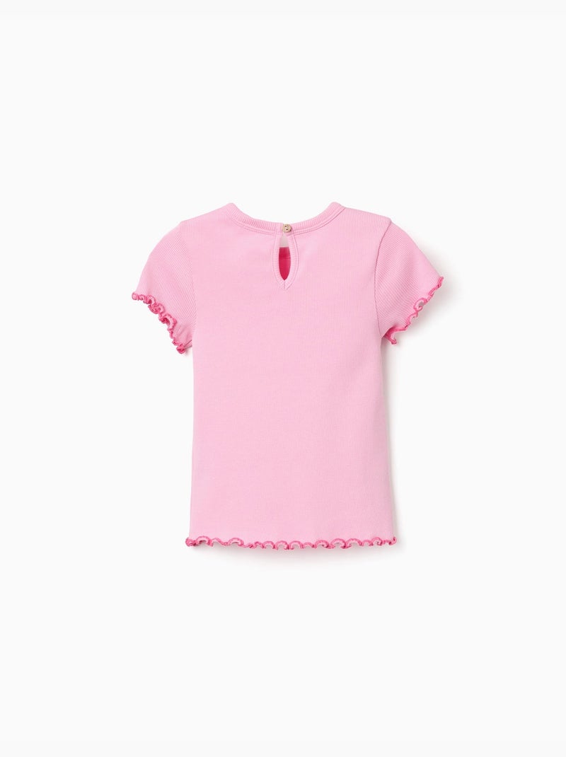 T-shirt en coton côtelé à extrémités ondulées Rose - Kiabi