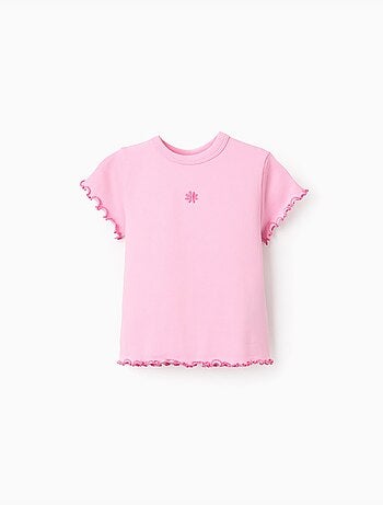 T-shirt côtelé à extrémités ondulées