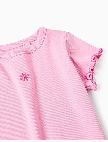 T-shirt côtelé à extrémités ondulées