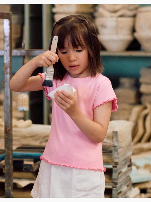 T-shirt en coton côtelé à extrémités ondulées - Kiabi