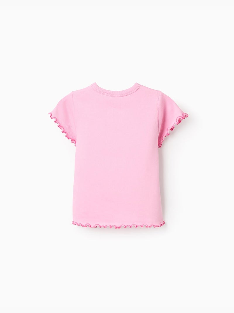T-shirt en coton côtelé à extrémités ondulées Rose - Kiabi