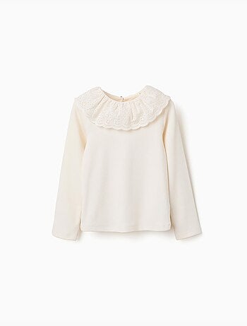 T-shirt en coton côtelé avec broderie anglaise
