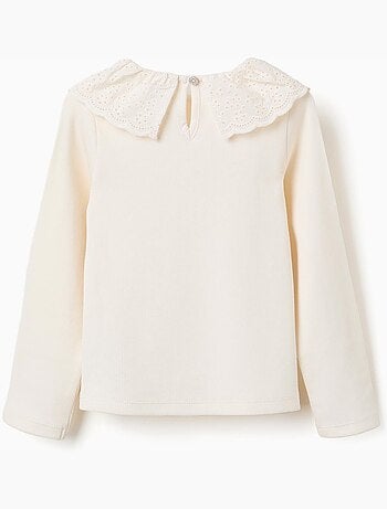 T-shirt en coton côtelé avec broderie anglaise