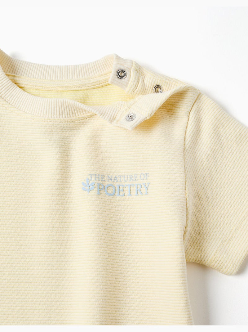 T-shirt en coton côtelé avec imprimé Poetry Jaune - Kiabi
