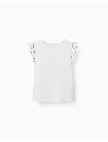 T-shirt en coton côtelé avec manches à volants