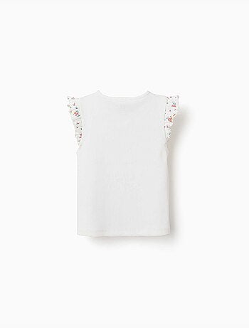 T-shirt en coton côtelé avec manches à volants