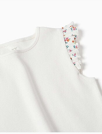 T-shirt en coton côtelé avec manches à volants