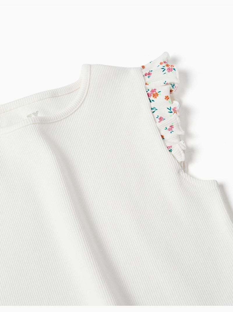 T-shirt en coton côtelé avec manches à volants Beige clair - Kiabi