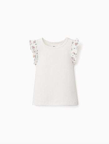 T-shirt en coton côtelé avec manches à volants
