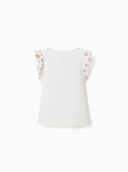 T-shirt en coton côtelé avec manches à volants - Kiabi