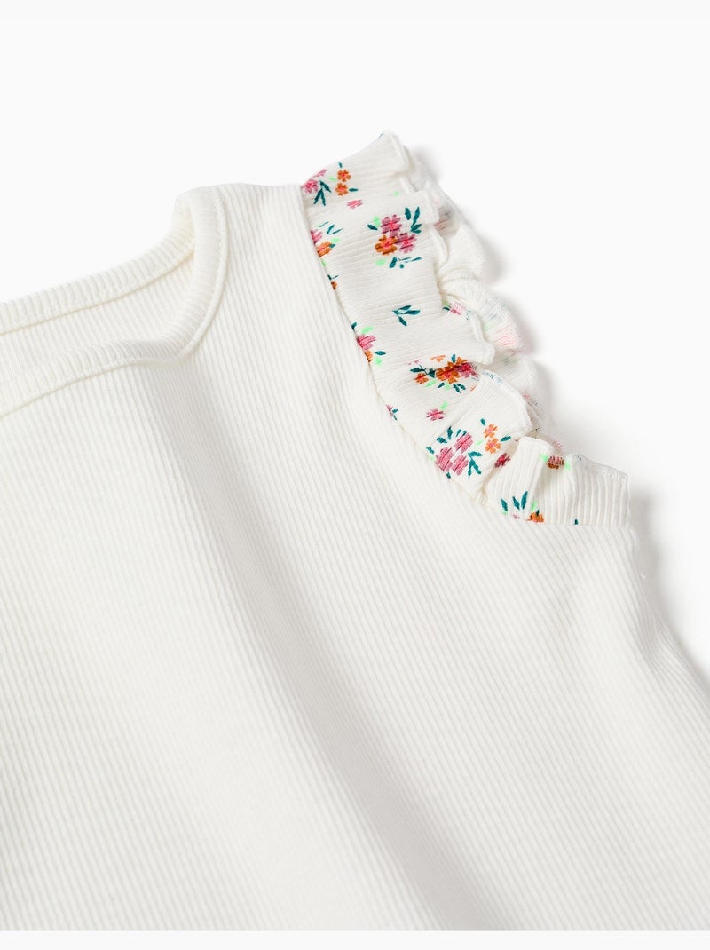 T-shirt en coton côtelé avec manches à volants Beige clair - Kiabi
