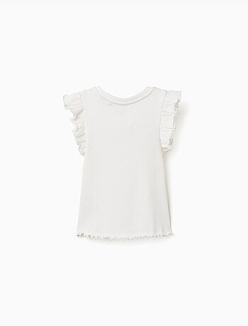 T-shirt en coton côtelé avec volants et fleurs