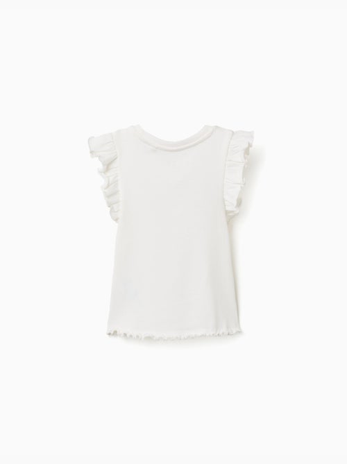 T-shirt en coton côtelé avec volants et fleurs - Kiabi