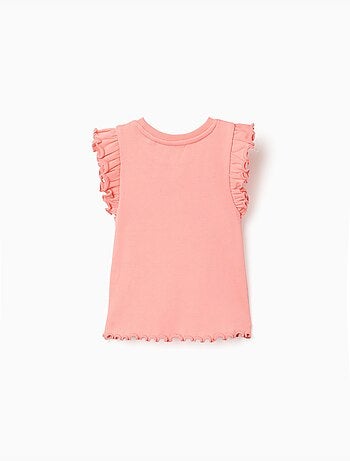 T-shirt en coton côtelé avec volants et fleurs